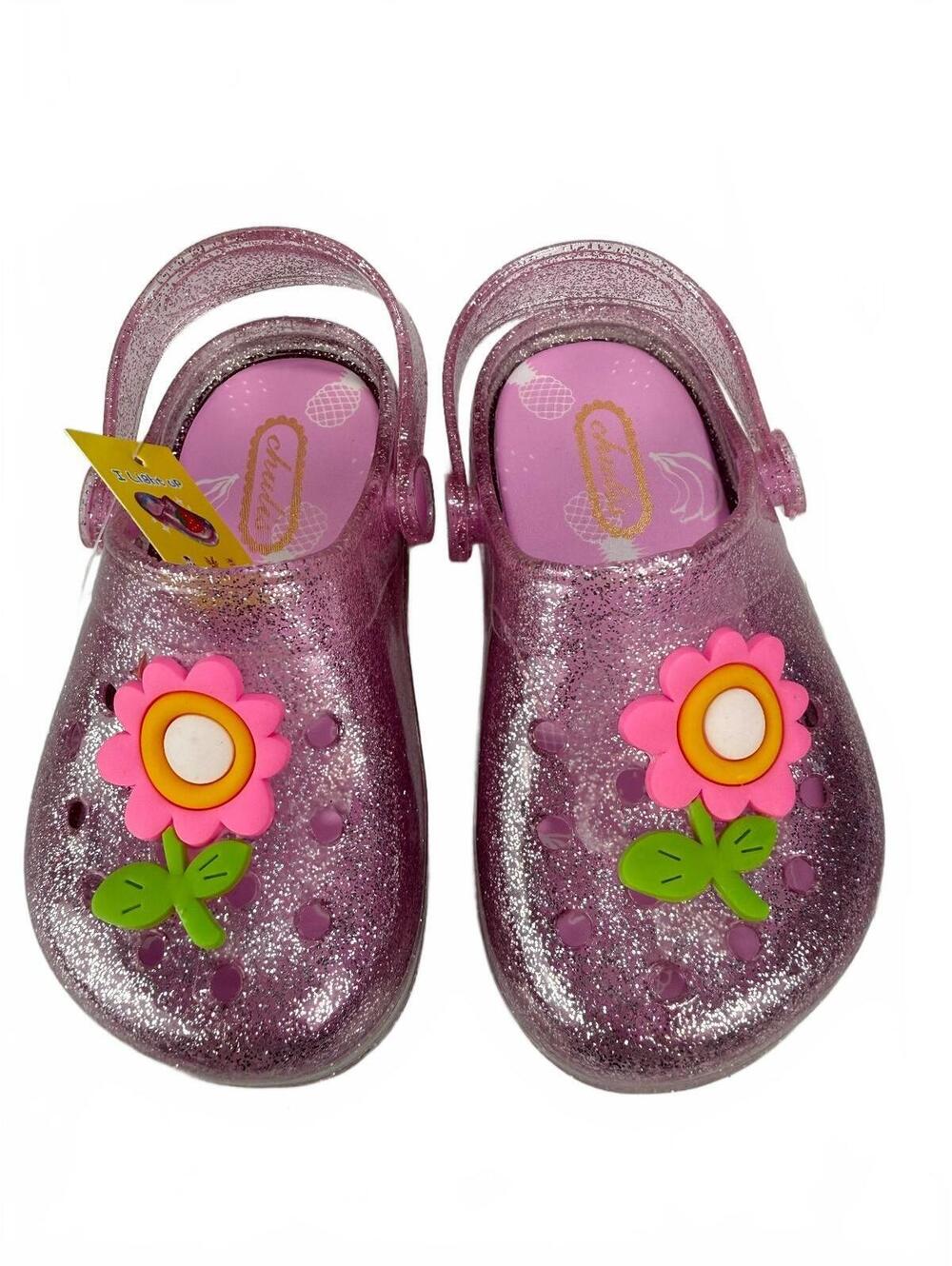 Chulis Girls Size 6 EU 26 Pink Glitter Jelly Water Shoes Flower Clogs Sandals